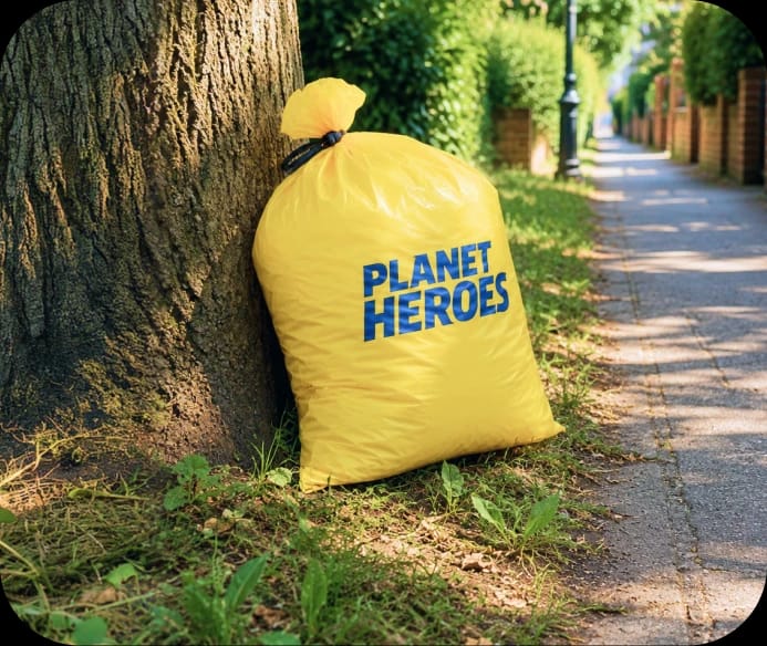 Pytel Planet Heroes s vytříděným odpadem