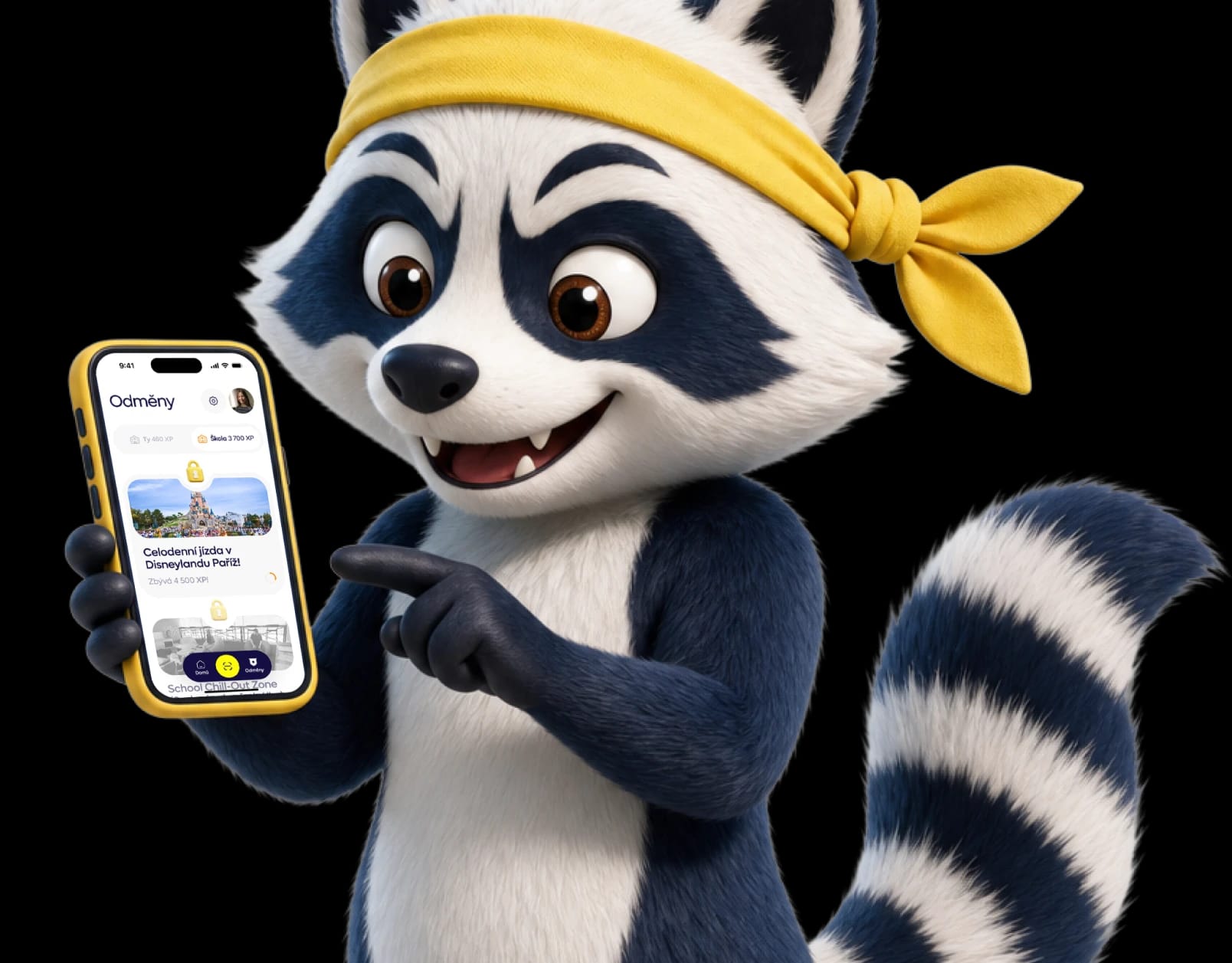 Maskot Planet Heroes s telefonem