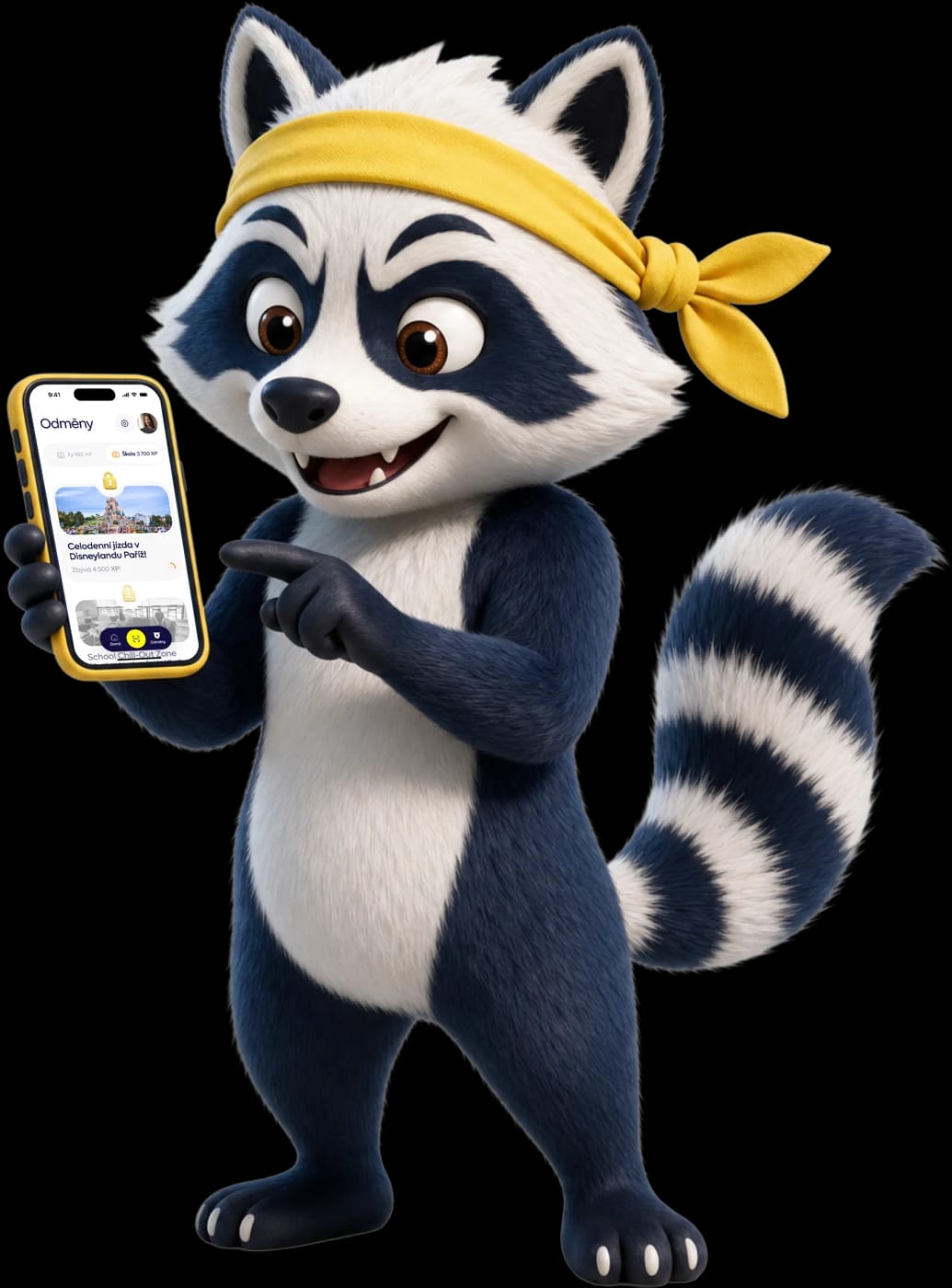 Maskot Planet Heroes s telefonem